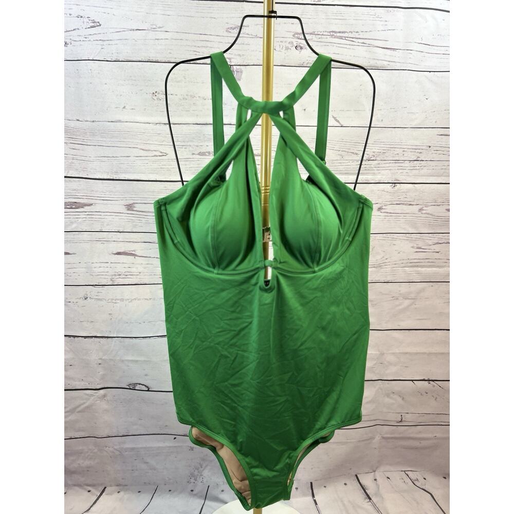 City Chic Cancun One Piece Swimsuit Women’s L Green Underwire Plunge NWT